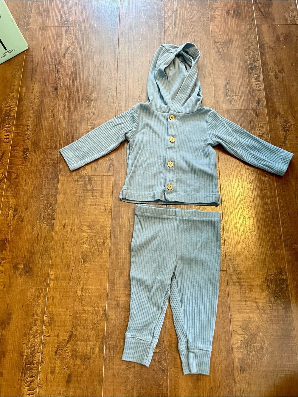 Carter's Ribbed Hooded Shirt and Pant Set -  Blue